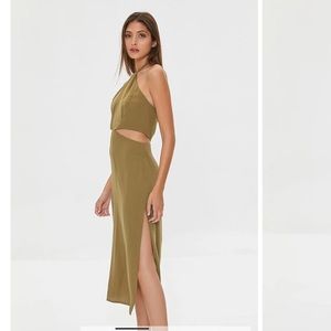 Forever 21 Olive Green Cutout Midi Dress